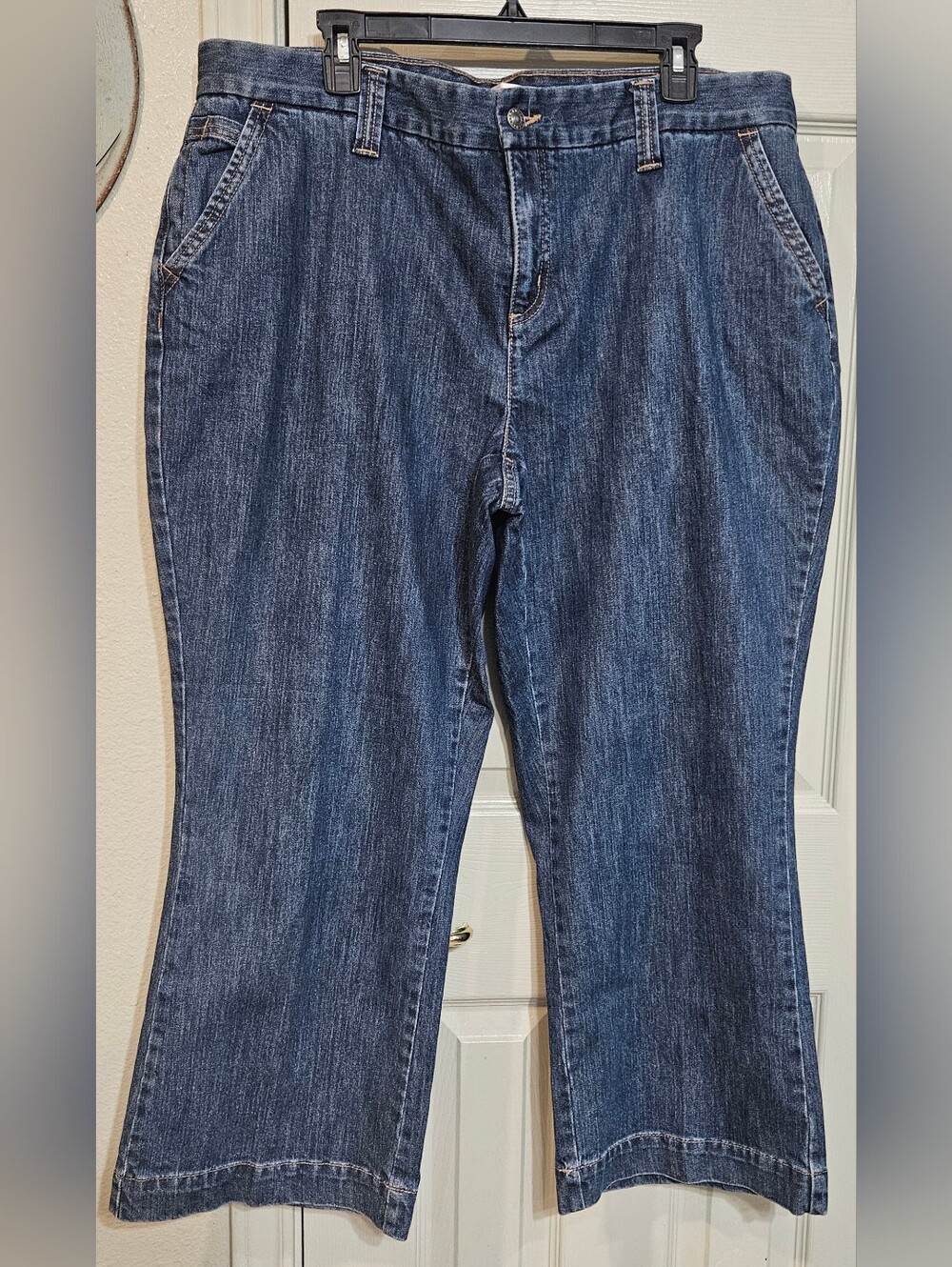 CJ Banks Dark Indigo Flare Wide Leg Jeans In Petite